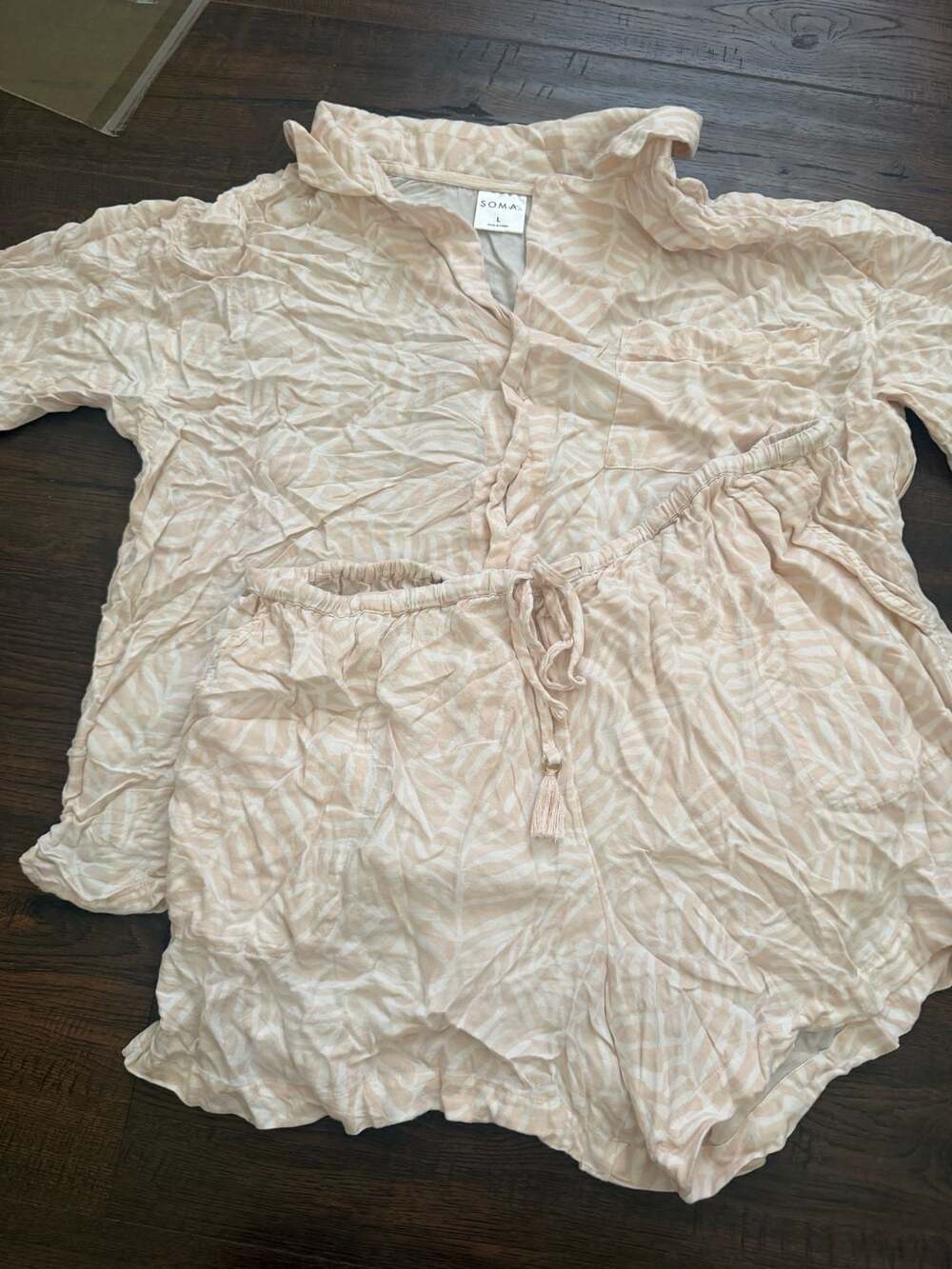 Soma Peach Leaf-Print Pajama Set Size L